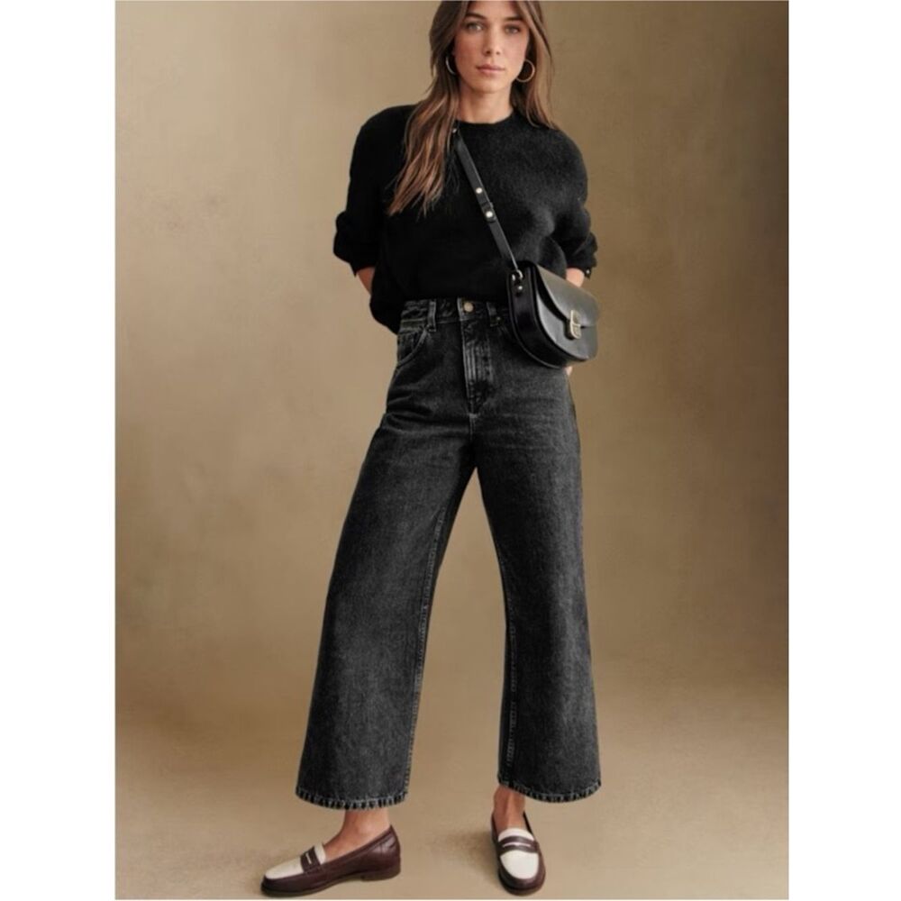 Sezane Washed Black Wide-Leg Jeans